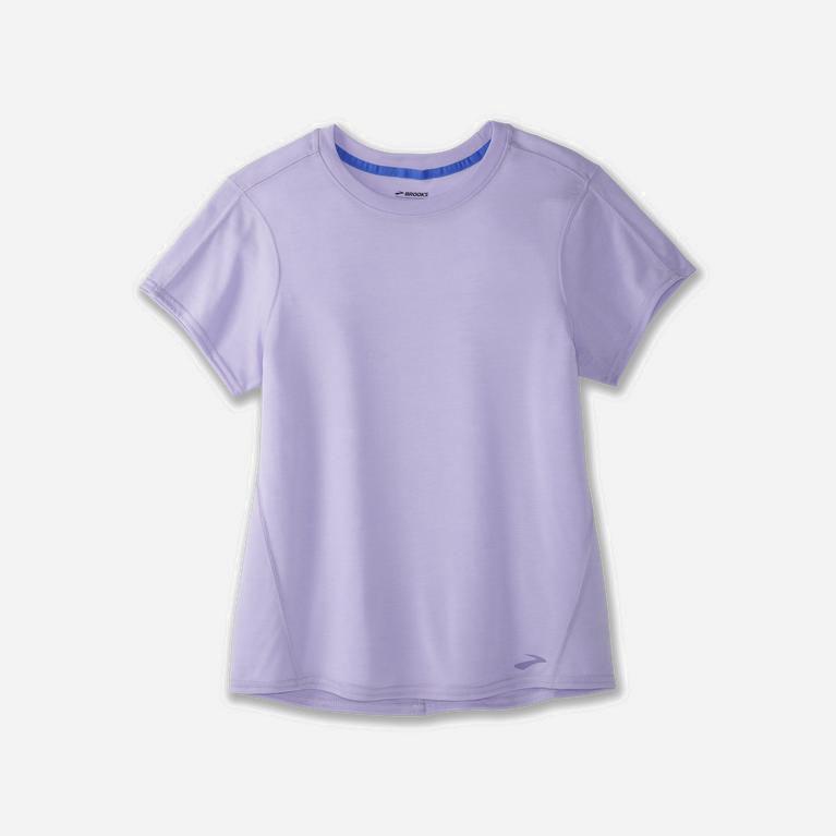 Brooks Distance Womens Short Sleeve Running Shirt Ireland Heather Violet Dash/Black (MEJO-34298)